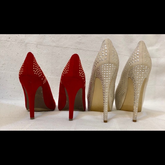 SOLD Just Fab 2 pairs/studded red & off-white Pumps 7.5 - Picture 7 of 8